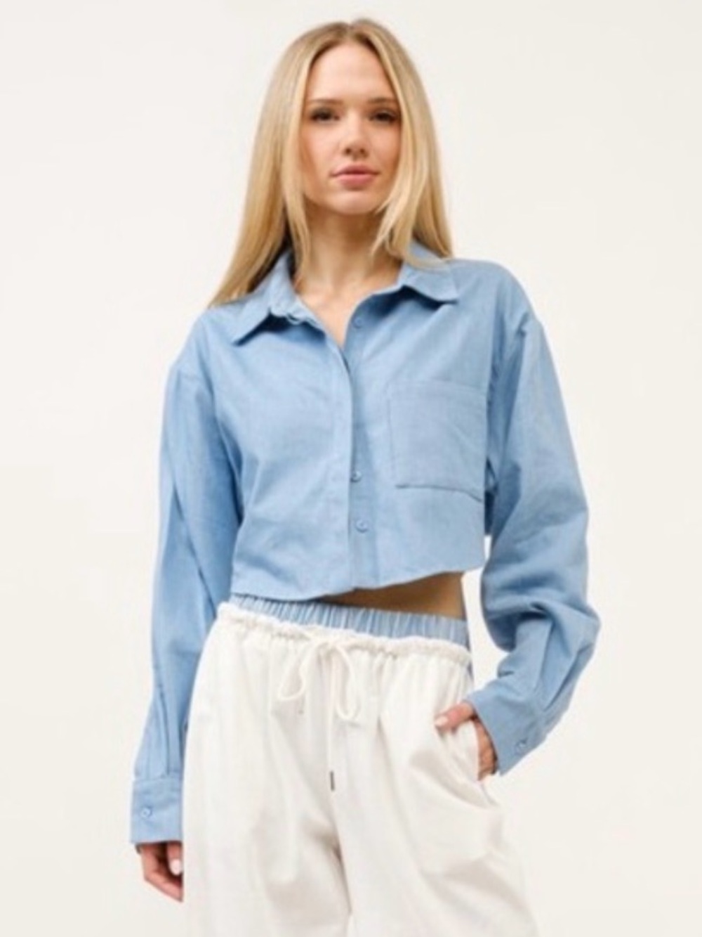 Hersy cropped denim button up top